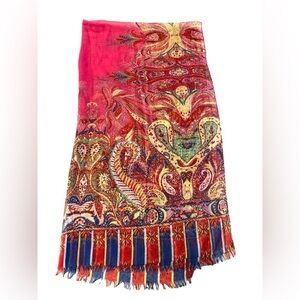 Colorful Floral Extra Large Pink Red Scarf Head Wrap Cover-Up Sarong Swaddle